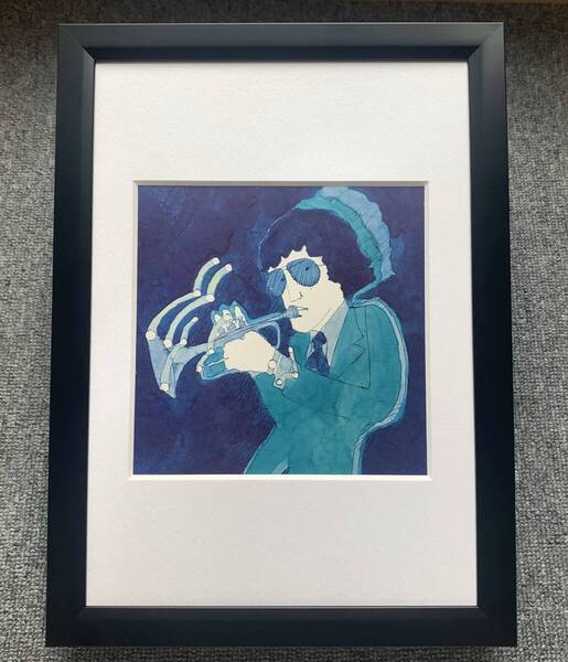■和田誠 『日野皓正』A4サイズ 額入り 貴重イラスト 印刷物 ポスター風デザイン 額装品 アートフレーム インテリア ジャズ