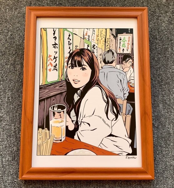 ■江口寿史『馬場ふみかのふみかける』B5サイズ 額入り 貴重イラスト 印刷物 ポスター風デザイン 額装品 アートフレーム インテリア 美女