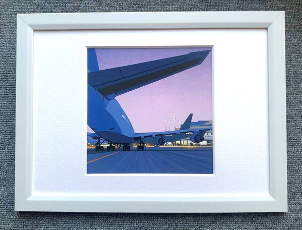 ■永井博『NITEFLYTE<8>』 A4サイズ 額入り 貴重イラスト 印刷物 ポスター風デザイン 額装品 アートフレーム インテリア
