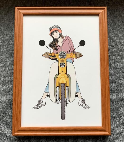 ■江口寿史『HONDA New Super Cub A』B5サイズ 額入り 貴重イラスト 印刷物 ポスター風デザイン 額装品 アートフレーム インテリア