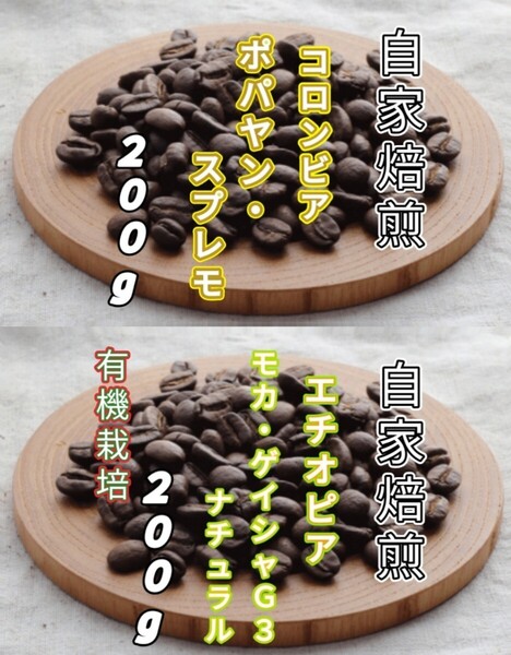 【コロンビア】ポパヤン・スプレモ【エチオピア】モカ・ゲイシャ 各200g(自家焙煎 コーヒー豆 珈琲 コーヒー)