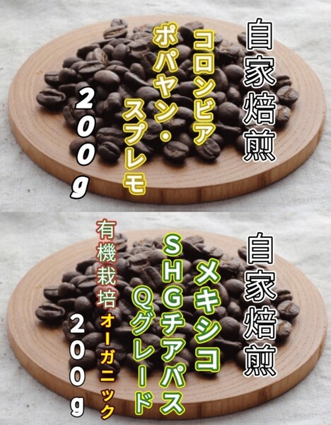 【コロンビア】ポパヤン・スプレモ【メキシコ】SHGチアパス 各200g(自家焙煎 コーヒー豆 珈琲 コーヒー)