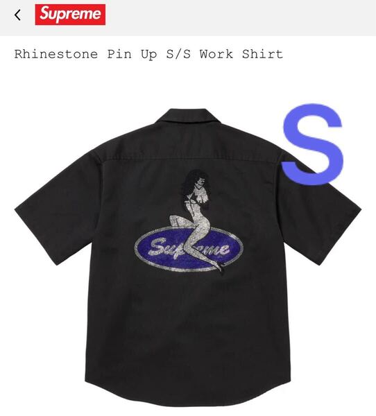 新品 25SS Supreme Rhinestone Pin Up S/S Work Shirt Black シュプリーム ラインストーン ピンナップ ワークシャツ ブラック week16