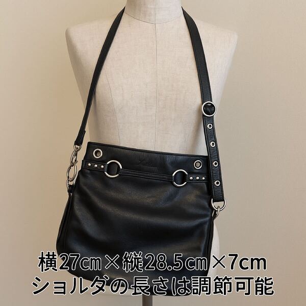 Leilian レリアン 本革ショルダーバッグ ブラック 上品 大人 上質 通勤 斜めがけ可