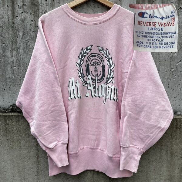90s Champion チャンピオン リバースウィーブ トリコタグ 刺繍タグ USA製 REVERSE WEAVE 古着 スウェット レアカラー ピンク L