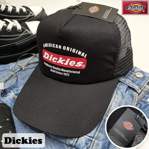 Dickies ブラック メッシュキャップ スポーツ ゴルフ バイク ミリタリー トラック キャンプ アウトドア野球帽子 レッドタグ ディッキーズ