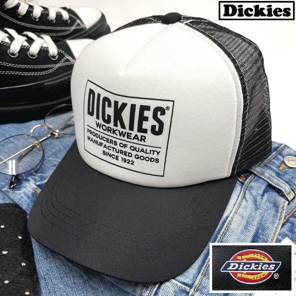 Dickies ホワイト×ブラック メッシュキャップ スポーツ ゴルフ バイク ミリタリー トラック キャンプ旅行アウトドア野球帽子 ディッキーズ