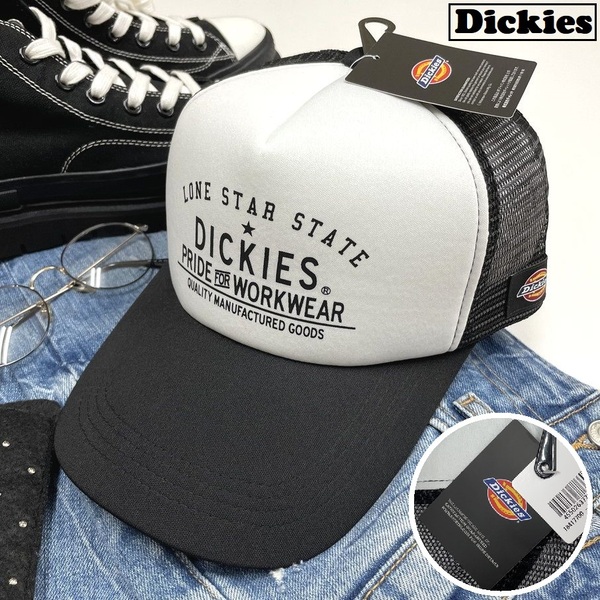 Dickies ホワイト×ブラック メッシュキャップ スポーツ ゴルフ アウトドア キャンプ バイクオートバイ釣りトラック野球帽子 ディッキーズ