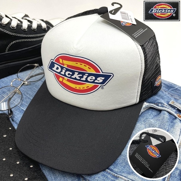 Dickies ホワイト×ブラック メッシュキャップ スポーツ ゴルフ バイク トラックキャンプアウトドアオートバイ 釣り 野球帽子 ディッキーズ