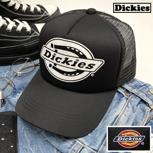 Dickies ブラック メッシュキャップ スポーツ ゴルフ バイク トラックキャンプアウトドアオートバイ ホワイトロゴ 野球帽子 ディッキーズ