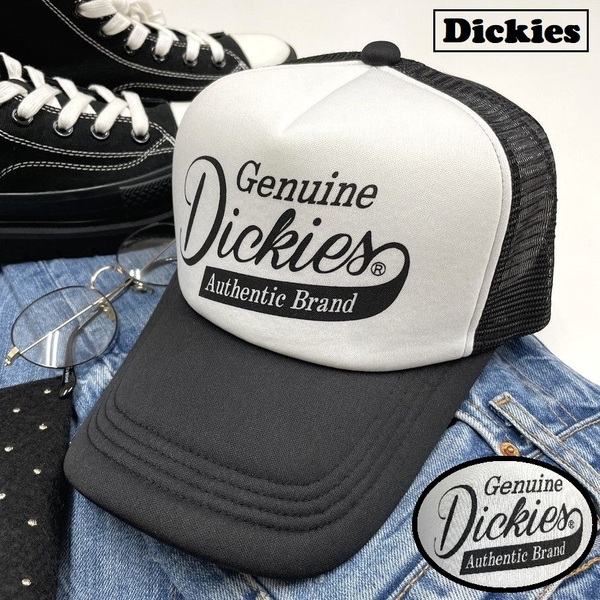 Dickies ホワイト×ブラック メッシュキャップ スポーツ ゴルフ バイク トラック キャンプ アウトドアオートバイ旅行野球帽子 ディッキーズ