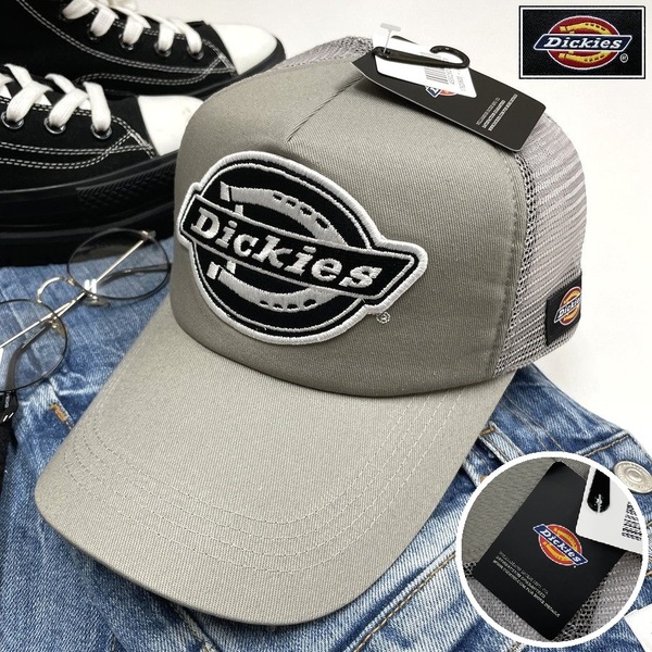 Dickies グレー メッシュキャップ ワッペン タグ付き スポーツゴルフバイクミリタリートラックキャンプ アウトドア 野球帽子 ディッキーズ