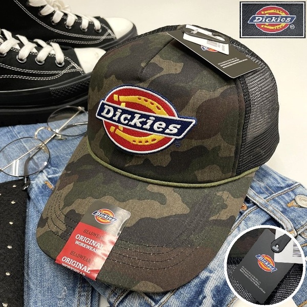 Dickies グリーン系迷彩 メッシュキャップ ワッペンスポーツゴルフバイクミリタリートラックキャンプアウトドア釣り 野球帽子 ディッキーズ