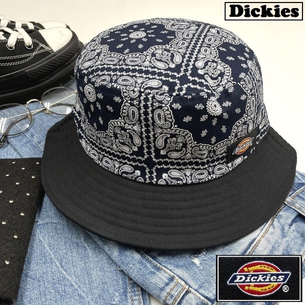 Dickies ネイビー×ブラック ペイズリーバケットハット 帽子 スポーツゴルフ バイクミリタリー キャンプアウトドアオートバイ ディッキーズ
