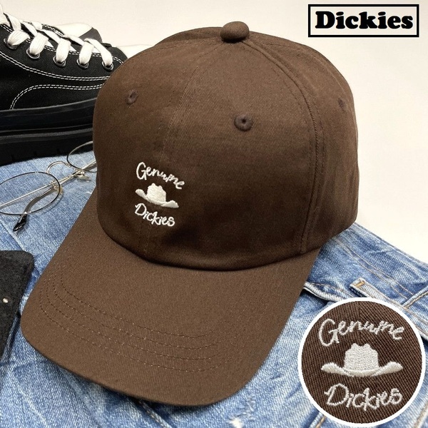 Dickies ブラウン キャップ ホワイト刺繍 スポーツゴルフ バイクミリタリー トラックキャンプ アウトドアオートバイ 野球帽子 ディッキーズ