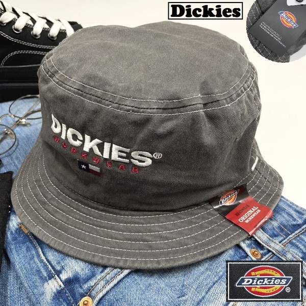 Dickies グレー バケットハット ホワイト刺繍 帽子 スポーツ ゴルフ バイクミリタリーキャンプアウトドアオートバイ タグ付き ディッキーズ
