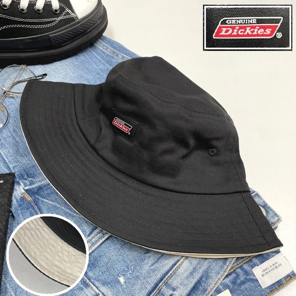 Dickies ブラック×ホワイト系 バケットハット 刺繍 帽子 スポーツ ゴルフ バイク ミリタリー キャンプアウトドアオートバイ ディッキーズ
