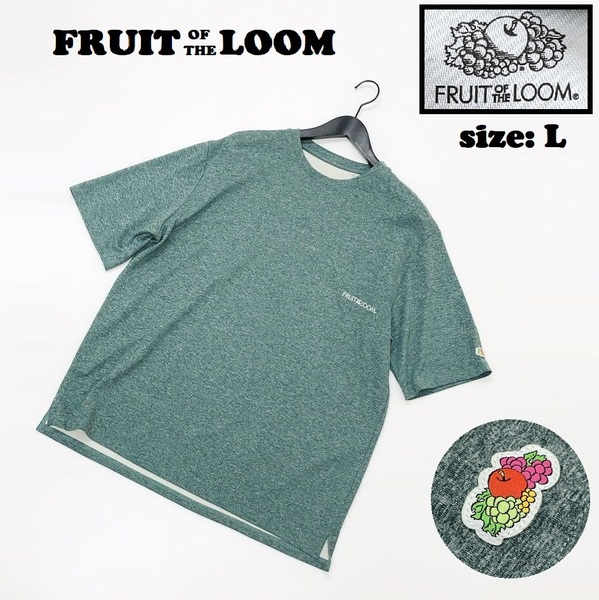 FRUIT OF THE LOOM /L/ グリーン系 半袖Tシャツ カットソー トップス ワッペン生地ナイロン混刺繍キャンプアウトドア フルーツオブザルーム