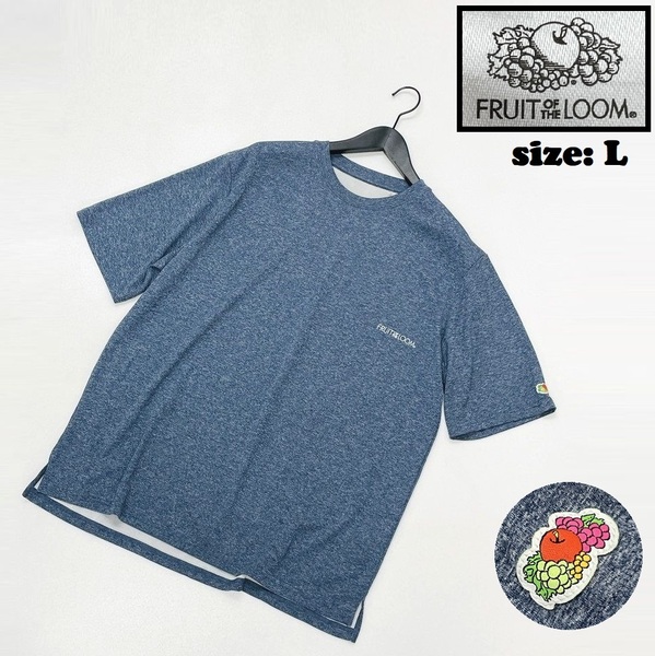 FRUIT OF THE LOOM /L/ ネイビー系 半袖Tシャツ カットソー トップス ワッペン 生地ナイロン混 キャンプアウトドア フルーツオブザルーム