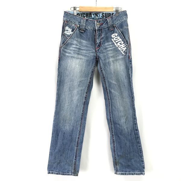 ガッチャ/GOTCHA★バックプリント/注目加工/デニムパンツ/ジーンズ【メンズS/股下78cm】Pants/Trousers◆BH448