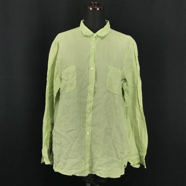 HUMAN WOMAN★麻/リネン100%/長袖シャツ【Women's size-M/緑/Green】Tops/Shirts◆BG930
