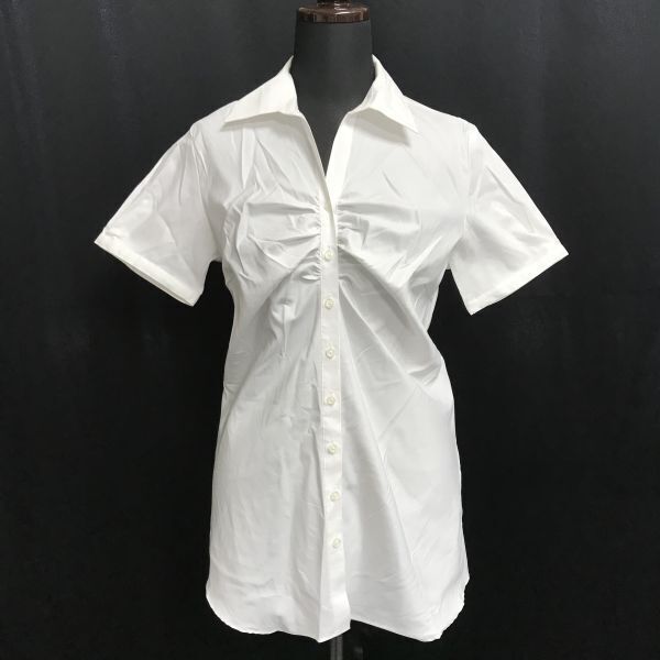 美品★エヌラインプレシャス/nline Precious★オープンカラー/半袖シャツ【9/レディースM/白/white】Tops/Shirts◆BH840