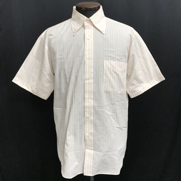 美品★ヴァンスポーツ/VANSPORTS★形態安定加工/ボタンダウン/半袖シャツ【メンズL/薄オレンジ/light orange/ストライプ】Tops◆BH828