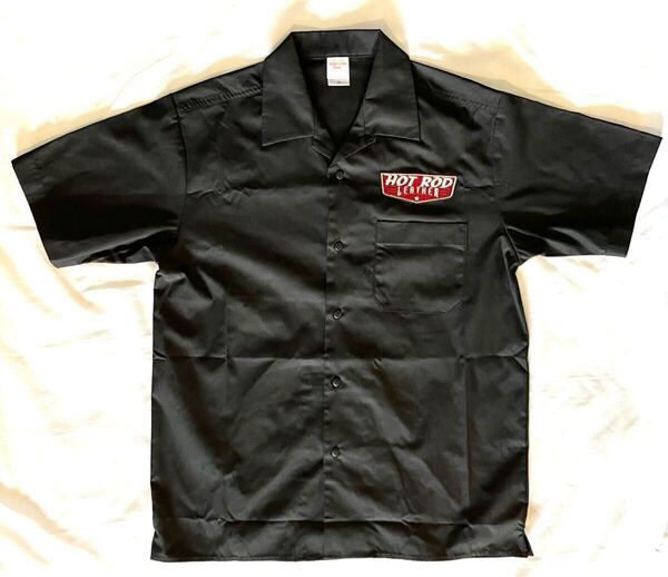 HOT ROD LEATHER ワークシャツ 半袖 新品 ブラック ワッペン アメカジ