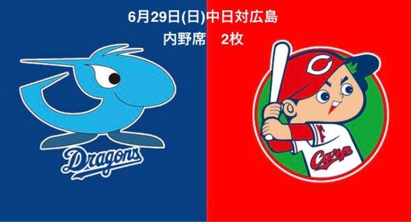 即決完売 6月29日(日)中日対広島 三塁側 内野席2枚セット バンテリンドーム