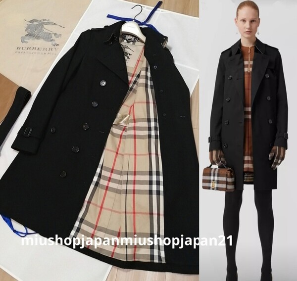 本物上質●バーバリー ヘリテージ BURBERRY ノバチェック ベルト トレンチコート 黒 小さいサイズ XS S