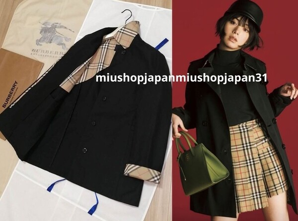 本物上質●バーバリーロンドン ノバチェック BURBERRY LONDON ステンカラーコート トレンチコート M ブラック