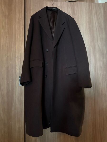 AURALEEオーラリー/DOUBLE CLOTH LIGHT MELTON CHESTERFIELD COATウールチェスターコート/size:4/Dark Brownダークブラウンこげ茶