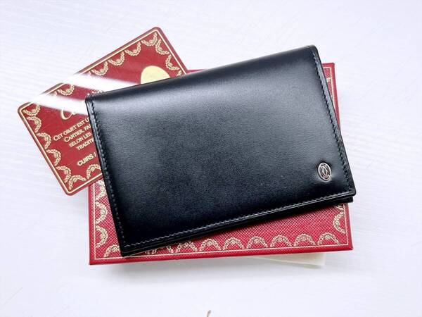 美品 Cartier カルティエ パシャ スムースレザー カードケース 名刺入れ 黒 ゴールド L3000132