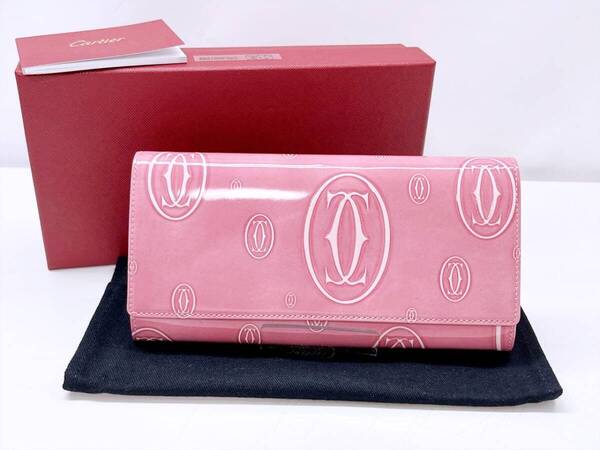 ほぼ未使用 Cartier カルティエ ハッピーバースデー 二つ折り長財布 ピンク CRL3001282
