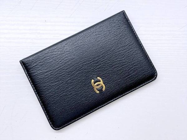 未使用保管 美品 CHANEL シャネル ココマーク カードケース ミニ手帳カバー 黒 ゴールド ヴィンテージ