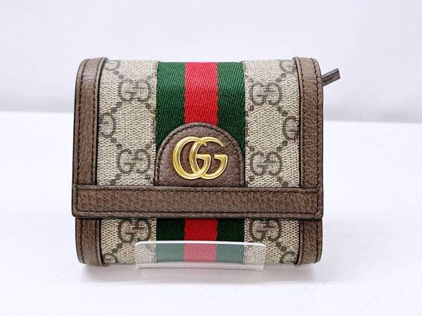 美品 GUCCI グッチ GGマーモント オフディア 三つ折り財布 コンパクトウォレット ウェブ 523174