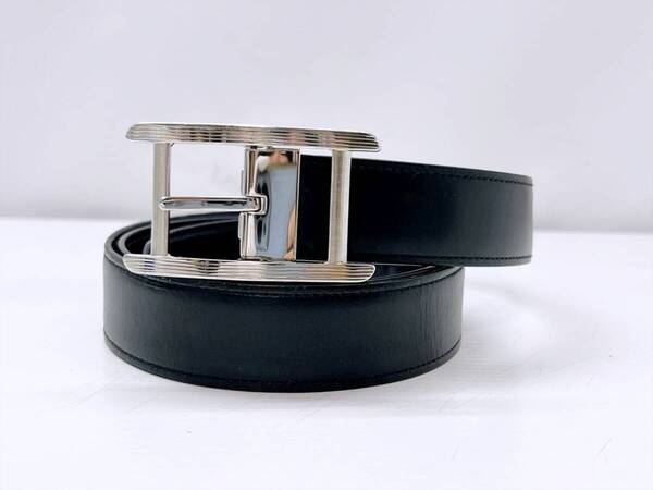 寸法約88~98cm Cartier カルティエ タンクアメリカン スムースレザー ベルト シルバー 黒 ベルトループ欠品