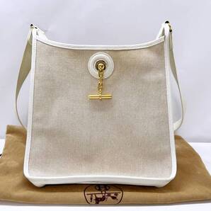 HERMES エルメス ヴェスパPM ショルダーバッグ キャンバス レザー ベージュ ホワイト □B