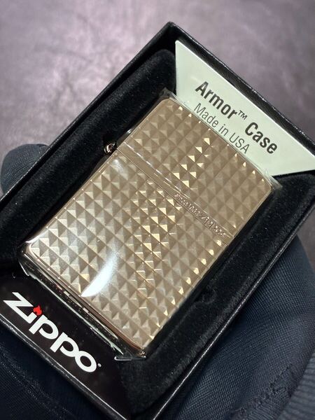 zippo ダイヤカット ピンクゴールド アーマー両面刻印 希少モデル 2016年製 Armor Case シルバーインナー 2016年製 ケース 保証書付き