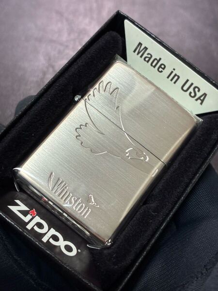 zippo ウィンストン シルバー 限定品 前面刻印 希少モデル 2015年製 Winston シルバーインナー 2015年製 ケース 保証書付き