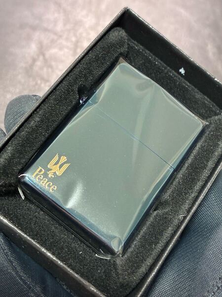 zippo peace ブルーチタン 限定品 ピース 希少モデル 2007年製 ② ゴールドインナー 2007年製 ケース 保証書付き