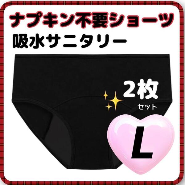 サニタリーショーツ ナプキン不要 吸水 コットン 2枚セット L 生理用ショーツ