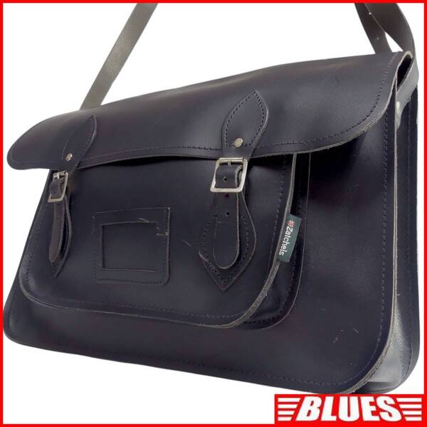 即決★Zatchels★オールレザーショルダーバッグ ザッチェルズ メンズ レディース 紺 ネイビー 本革 斜め掛け 本皮 メッセンジャーバッグ