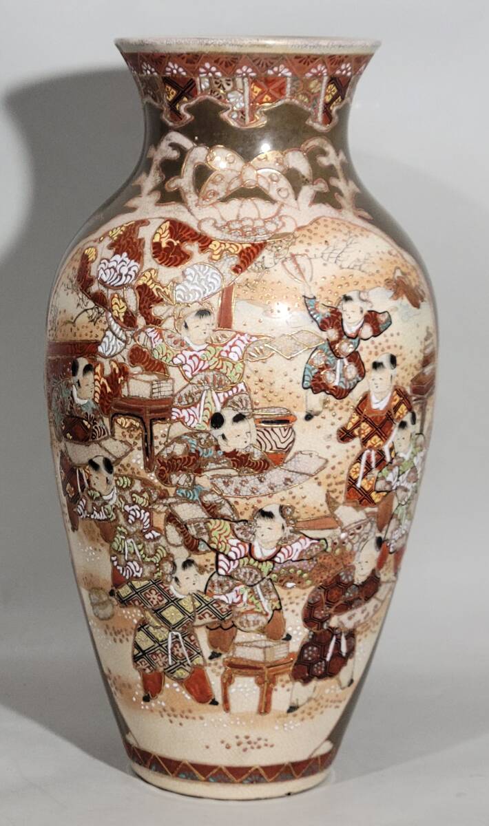 薩摩焼 金彩 色絵 青粒 錦襴手 高さ約59cm 花瓶