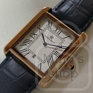 【スリムレクタングルだからローズゴールドもしっくり馴染む/新品】カレンダー パールホワイト文字盤/ロイヤルブルーレザー クォーツ