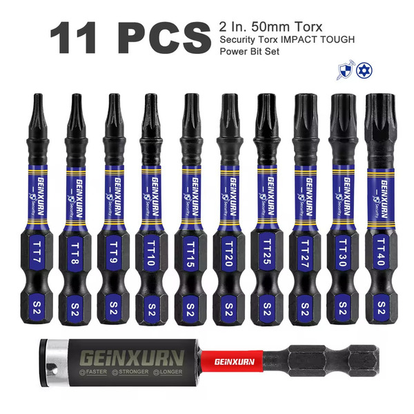蝮DIY193:50mmトルクス(星形)ビット10本セット(T7/T8/T9/T10/T15/T20/T25/T27/T30/T40)75mm延長ホルダー付き