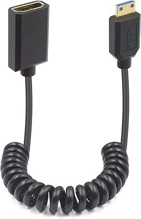 Duttek 8K Mini HDMI to HDMI延長ケーブル 4フィート 48Gbps 超薄型 HDMIメスミニHDMIオスコイルケーブル 2.1バージョン 双方向伝送対応