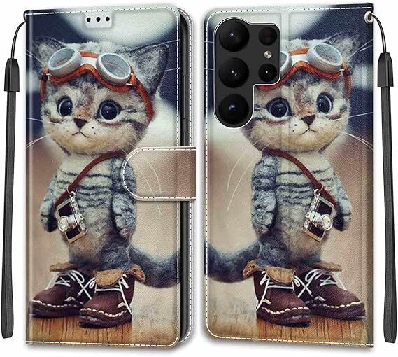 Galaxy S23 Ultra ケース 手帳型 対応 Samsung ギャラクシー S23 ウルトラ/SC-52D / SCG20 用 カバー スマホケース マグネット式 (猫)