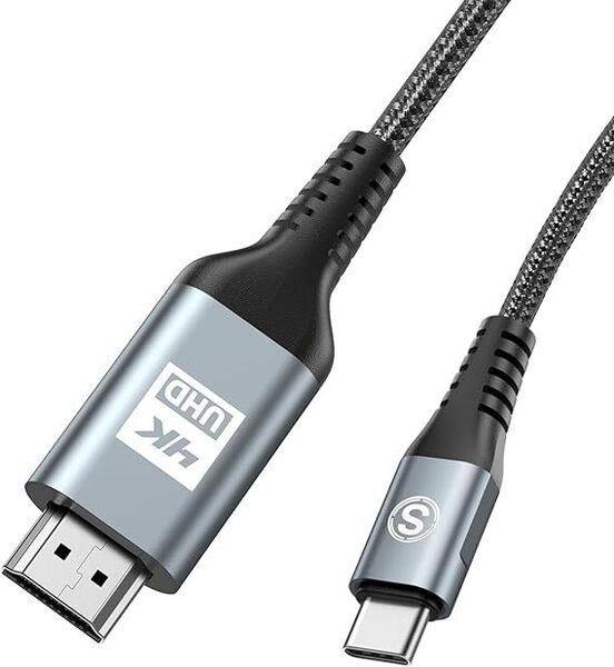 HDMI Type-C 変換ケーブル 2M, 4K USB-C HDMIケーブル Thunderbolt3対応 ナイロン編み 映像出力 携帯画面をテレビに映す タイプC HDMI-灰