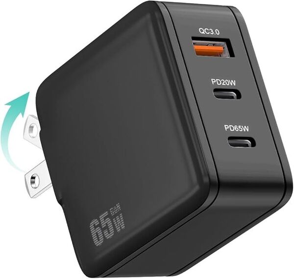 65W USB充電器 Type C 急速充電器 高速充電器 PD対応 USB-C×2 & USB A 3ポートGaN(窒化ガリウム) PSE技術基準適合 iPhone/Android